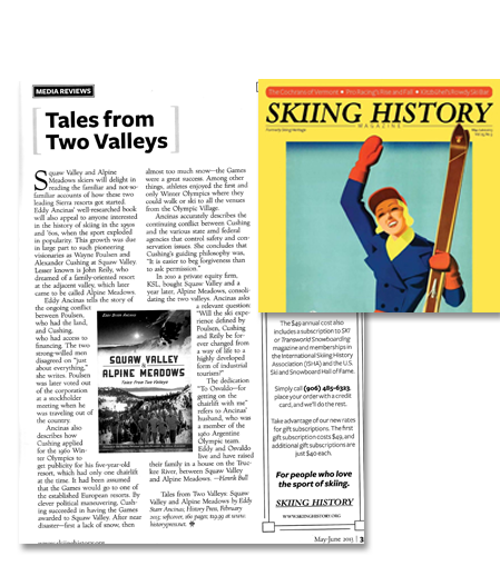 Review of Squaw Valley and Alpine Meadows: Tales From Two Valleys in Skiing History, May-June 2013