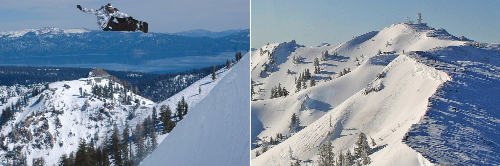 Squaw Valley in winter with Lake Tahoe in the background and Estelle Bowl at Alpine Meadows | Photo: Eddy Ancinas | Squaw Valley and Alpine Meadows: Tales from Two Valleys 70th Anniversary Edition
